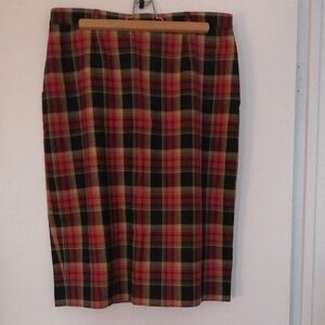 Vintage Plaid Pencil Skirt - Red, Black and Cream